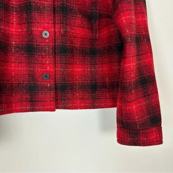 J. Jill Brushed Plaid Cropped Shacket Jacket‎ Large Scarlet Red Soft Cozy Fall - Picture 3 of 15